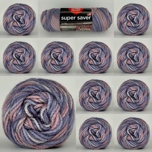 lot of 12 old-school mulberry mix red heart super saver yarn
